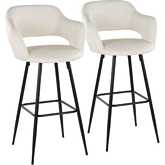Margarite 30" Bar Stool in Black Metal & Cream Leatherette with Black Footrest (Set of 2)